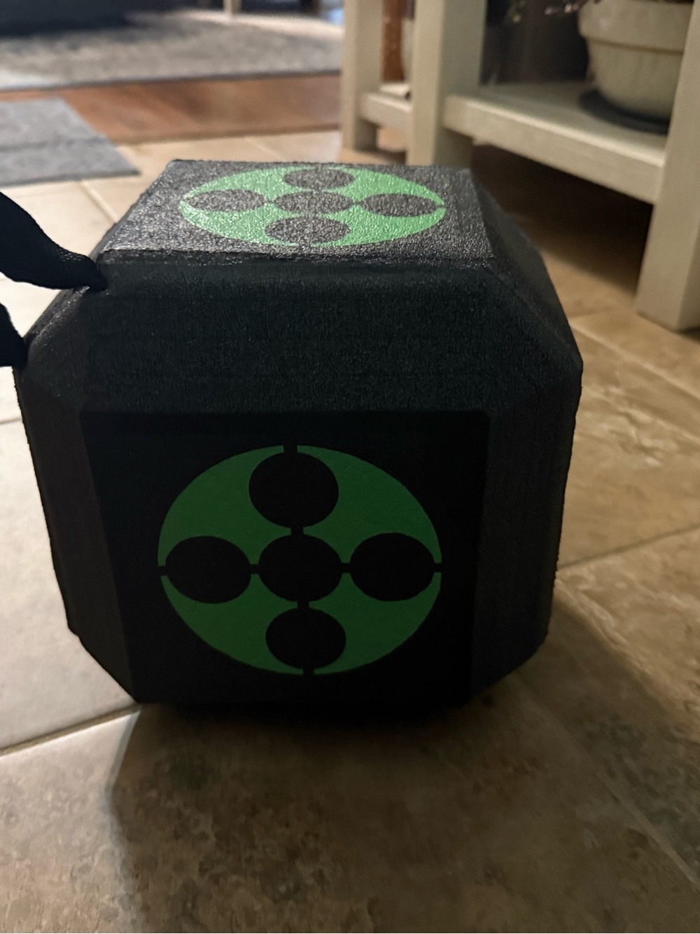 Black Hex Foam Dumbbell with Neon Green Target Graphics
